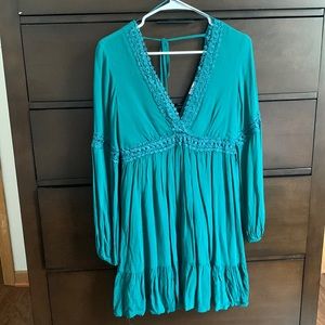 Teal Long Sleeve Mini Dress